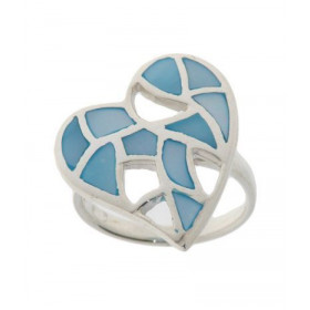 Bague Coeur Ajouré Nacre Bleue en Argent