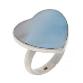 Bague Coeur Nacre Bleue,. Monture en Argent 925/1000