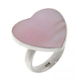 Bague Nacre Rose en forme de coeur, monture en Argent 925/1000