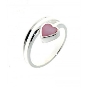 Rose Bague Argent 925 Nacre Rose. Largeur sur doigt (vue de dessus) : 12.5 mm. Nacre en forme de coeur. 