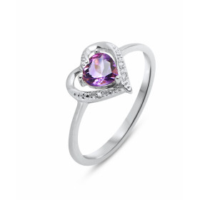 Bague Coeur Or blanc 375 Améthyste Diamant Monture forme coeur Or 375 (Or 9 carats) Pierre centrale taille coeur 5x5mm (0....