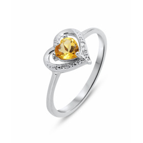 Bague Coeur Or blanc 375 Citrine Diamant Monture forme coeur Or 375 (Or 9 carats) Pierre centrale taille coeur 5x5mm (0.35...