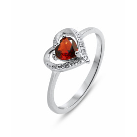 Bague Coeur Or blanc 375 Grenat Diamant Monture forme coeur Or 375 (Or 9 carats) Pierre centrale taille coeur 5x5mm (0.35 ...