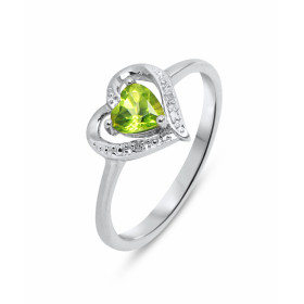 Bague Coeur Or blanc 375 Péridot Diamant Monture forme coeur Or 375 (Or 9 carats) Pierre centrale taille coeur 5x5mm (0.35...