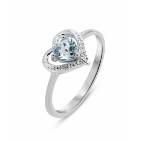 Bague Coeur Or blanc 375 Topaze Bleue Diamant Monture forme coeur Or 375 (Or 9 carats) Pierre centrale taille coeur 5x5mm ...