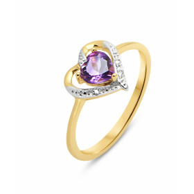 Bague Coeur Or jaune 375 Améthyste Diamant Monture forme coeur Or 375 (Or 9 carats) Pierre centrale taille coeur 5x5mm (0....