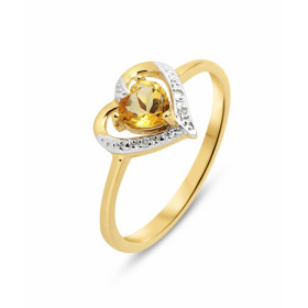 Bague Coeur Or jaune 375 Citrine et Diamant. Monture en forme de coeur en Or 375 (Or 9 carats). Pierre centrale taille coe...