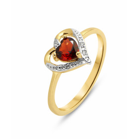 Bague Coeur Or jaune 375 Grenat et Diamant