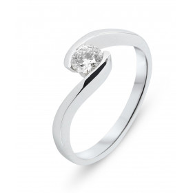  Bague Or Blanc 750 sertie d un diamant rond 4.5mm diamètre Serti demi clos Poids Diamant : 0.39 carat Couleur Diamant : K...