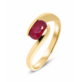  Bague Or Jaune sertie d un Rubis ovale 7x5mm (1 carat) Sertissage demi clos 