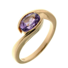 Bague Corps croisé Vermeil sertie d une Améthyste Pierre ovale 8x6mm Serti Demi Clos Largeur monture (sur doigt, vue dessu...