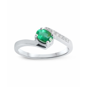  Bague Or Blanc sertie d une Emeraude ovale 6x4mm (0,4 carat) 5 diamants pour un poids total 0,04 carat Largeur monture (v...