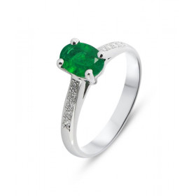  Bague Or Blanc 750 Emeraude Ovale 7x5mm Diamants Bague type Solitaire Or Blanc 750 Emeraude Pierre Ovale 7x5mm (0,6 carat...