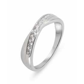 Bague demi alliance en or blanc 375 et oxyde de zirconium