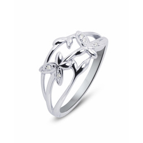 Bague Or Blanc motifs fleurs sertie 5 Diamants pour un poids total 0,03 carats Largeur monture (vue dessus) : 9,1mm Poids ...
