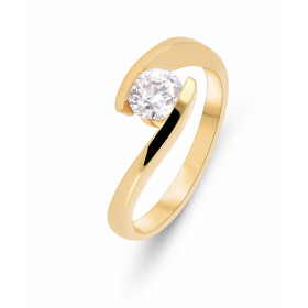  Bague Or jaune sertie d un Diamant rond 5,6mm diamètre (Poids : 0,72 carat - Couleur F - Pureté Si2) Corps croisé Serti d...