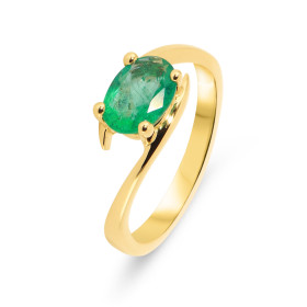 Bague Or Jaune sertie d une Emeraude ovale 8x6mm  Poids Emeraude : 1 carat Serti à griffes Monture solitaire croisé 