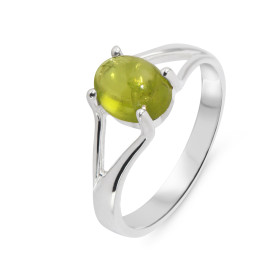 Bague Argent 925 Péridot Pierre ovale taille cabochon 8x6mm Serti à griffes