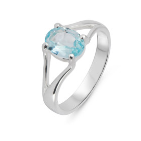 Bague Argent 925 Topaze Bleue Pierre ovale 8x6mm Serti à griffes