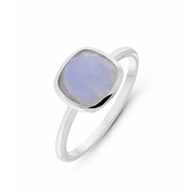 Bague Argent 925 rhodié Calcédoine Bleue Pierre forme coussin mesurant 8x8mm Pierre collée (eviter l eau)