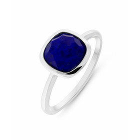 Bague en Argent 925 rhodié et Lapis Lazuli. Pierre de forme coussin mesurant 8x8mm. Pierre collée (eviter l'eau)