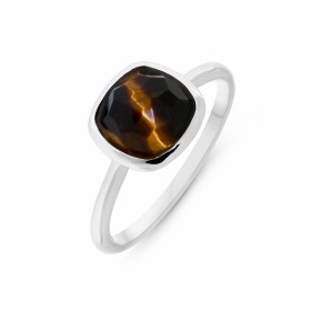  Bague Argent 925 rhodié Oeil Tigre Pierre forme coussin mesurant 8x8mm Pierre collée (eviter l eau) 