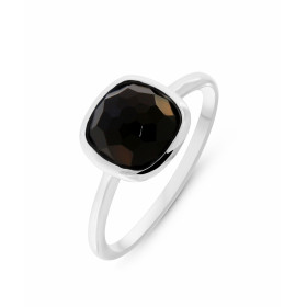 Bague en Argent 925 rhodié et Onyx. Pierre de forme coussin mesurant 8x8mm. Pierre collée (eviter l'eau)