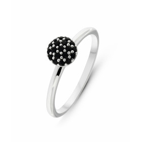 Bague Argent 925 rhodié Oxyde zirconium Noir Boule 6mm pavage d oxydes