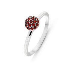 Bague en Argent 925 rhodié et Oxyde de zirconium Rouge. Boule de 6mm avec pavage d&#39;oxydes