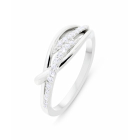 Bague Argent 925 rhodié Oxyde zirconium Bague moderne 2 branches pavées d oxydes zirconium Largeur bague (sur doigt, vue d...