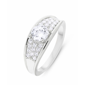  Bague Argent 925 rhodié Oxyde zirconium Pierre centrale 5,8mm entourrée d un pavage d oxydes zirconium Largeur bague (sur...