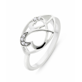 Bague Argent 925 rhodié Oxyde zirconium Bague moderne 2 coeurs entrelacés pavés d oxydes zirconium Largeur bague (sur doig...