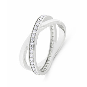 Bague Argent 925 rhodié Oxyde zirconium Bague moderne 2 anneaux entrelacés dont un est entièrement serti d oxydes Largeur ...