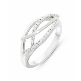 Bague Argent 925 rhodié Oxyde zirconium Bague moderne 2 branches serties d oxydes zirconium Largeur bague (sur doigt, vue ...