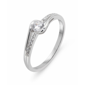  Bague or blanc 375 oxyde zirconium Pierre centrale ronde 4mm diamètre sertie demi clos Entourage composé 12 pierres 1mm s...
