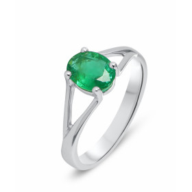  Bague Or Blanc 750 sertie d une émeraude ovale 8x6mm (1 carat) Serti à 4 griffes   