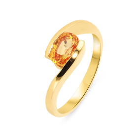  Bague Or Jaune 750 sertie d un Saphir Orange Traité Ovale 8x6mm Poids saphir : 1.7 carat Qualité Saphir : AAA Serti demi ...