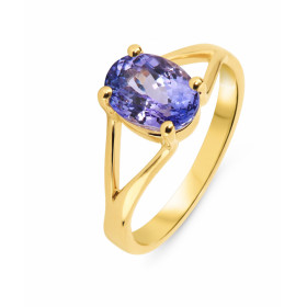 Bague en Or Jaune 750 sertie d&#39;une Tanzanite ovale de 9x7mm (2.3 carat). Serti à griffes