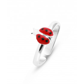 Bague Enfant Réglable Argent Motif Coccinelle Emaillée Dimensions du motif : 8x6mm Coccinelle Emaillée Rouge