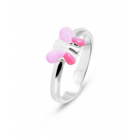 Bague Enfant Réglable Argent Motif Papillon Emaillé Dimensions du motif : 8x6mm Papillon Emaillé Rose