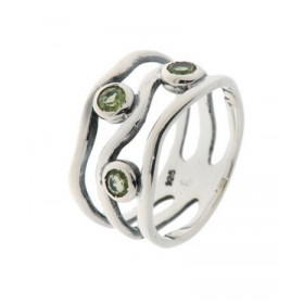 Bague Argent 925 Péridot , monture ouvragée style ethnique sertie 3 pierres 3mm 