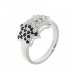 Bague Etoile Argent Oxyde Blanc et Noir