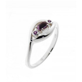  Bague Argent 925 Am&eacute;thyste , mod&egrave;le fantaisie serti d une pierre ovale 5x3mm deux petites pierres 