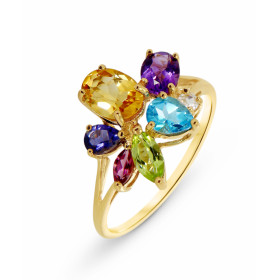 Bague Fleur Or jaune 375 et pierres fines