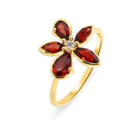 Bague Fleur Or Jaune 375 Grenat Diamant Motif fleur composé pierres formes navettes poires d un diamant son centre Largeur...