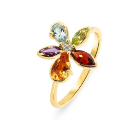  Bague Fleur Or Jaune 375 Pierres fines Diamant Motif fleur composé pierres formes navettes poires d un diamant son centre...