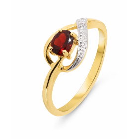 Bague Grenat Diamant Or Jaune 375 Cette bague Or 375 est surmontée d un grenat serti par 4 griffes Cette pierre est taillé...