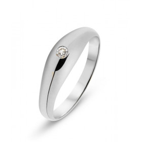 Bague Jonc anglais en Or Blanc 750 sertie d&#39;un Diamant de 0,06 carat. Largeur de la monture (vue de dessus) : 5,2mm. Q...