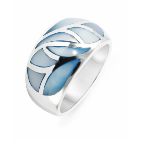 Bague Jonc Argent Incrusté de Nacre Bleue. Largeur de la bague (vue de dessus) : 12mm. 