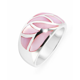 Bague Jonc Argent Incrusté de Nacre Rose. Largeur de la bague (vue de dessus) : 12mm